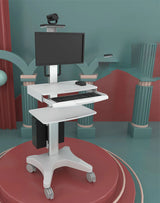 Single Monitor Medical Cart With Lockable Wheels and Camera Shelf For Telemedicine, White (HSC08)