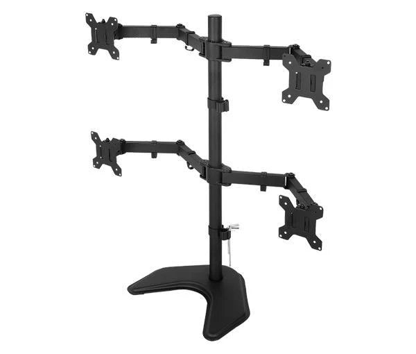 Quad Monitor Desk Stand Mount Full Motion Articulating Arm 4 LCD Computer Displays, 5 Years Warranty (Black) EF004