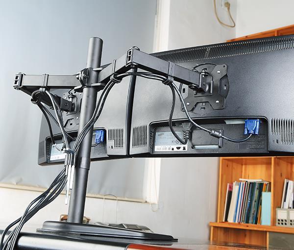 Dual Monitor Stand, Free Standing Height Adjustable Two Arm Monitor Mount for Two 13 to 30 inch LCD Screens with Swivel and Tilt, 5 Years Warranty - EF002