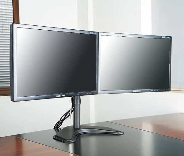 Dual Monitor Stand, Free Standing Height Adjustable Two Arm Monitor Mount for Two 13 to 30 inch LCD Screens with Swivel and Tilt, 5 Years Warranty - EF002