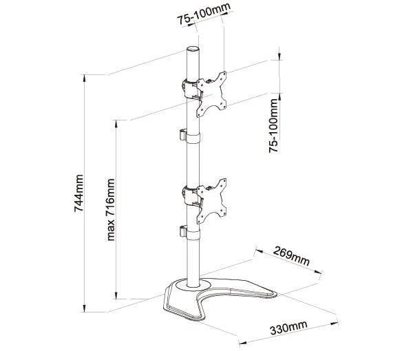 Dual Monitor Desk Stand Free-Standing LCD Mount, Holds in Vertical Position 2 Screens up to 30", 5 Years Warranty (EF002V)