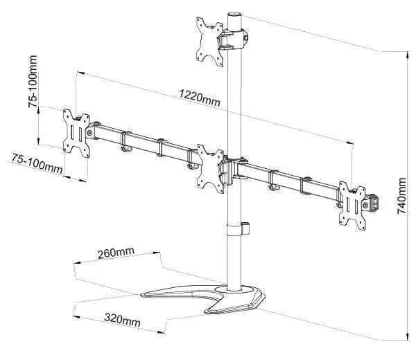 Freestanding Desk Stand for Quad Monitors EF004T 3 x 1 Array, 5 Years Warranty (EF004T)