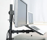 Desktop Dual LCD Laptop Mount Fully Adjustable Single Computer Monitor and Desk Combo Black Stand, 13" to 27" Screens, 5 Years Warranty RCLM