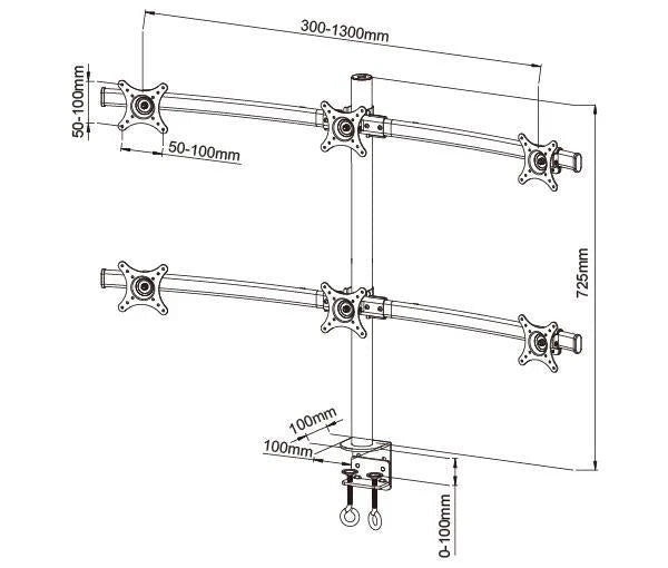 Hex Monitor Stand Desk Mount for 6 Screens, Fully Adjustable, 24 inch Screen, VESA 75x75 and 100x100, 10 KG per Monitor Weight Limit, 5 Years Warranty, 6MS-CT