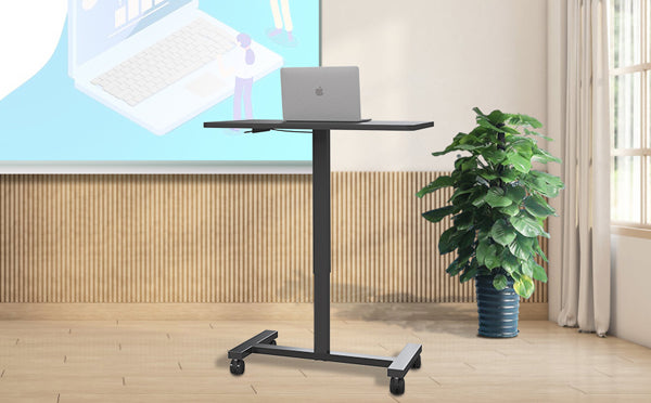 Portable Rolling Laptop Table Stylish & Spacious Minimalist Standing Table & Laptop Portable Desk with Pneumatic Lifting for Multi-Purpose Use, Black, (LPT06)