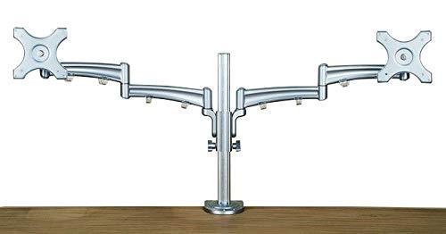 Dual Monitor Desk Mount Stand, Full Motion Compute Monitor Arm Mount for 2 LCD Screens up to 26 Inch, Dual Monitor Stand with C-Clamp, 5 Years Warranty, Silver (RCD-PRM)