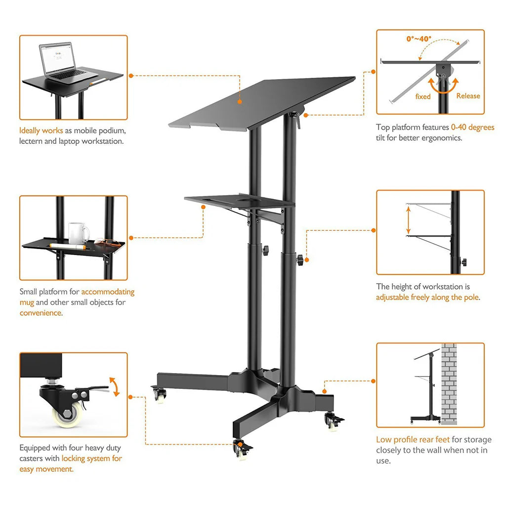 Mobile Laptop Desk Cart Height and Angle Adjustable Tilt Spliting Laptop Stand Table Model No LPC10