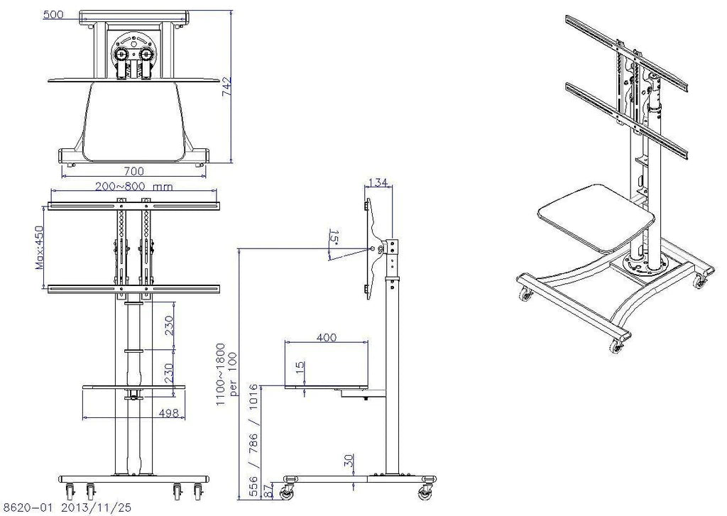 TV Floor Stand on Wheels I Universal Mobile TV Stand with AV Tray! Rolling TV Cart for Screens 32 to 70 Inches (VCTS12)