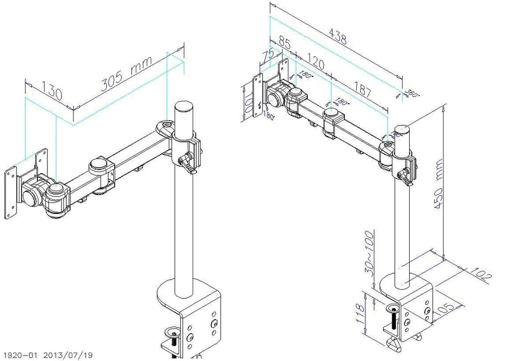 Single Fully Adjustable/Tilt/Articulating Full Motion LCD Arm Desk Mount Stand for 1 Screen up to 27 Inch, 5 Years Warranty Black (RCPRM1)