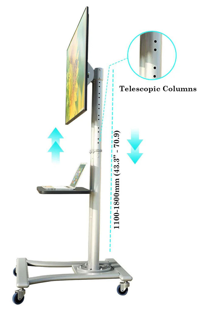 TV Floor Stand on Wheels I Universal Mobile TV Stand with AV Tray! Rolling TV Cart for Screens 32 to 70 Inches (VCTS12)