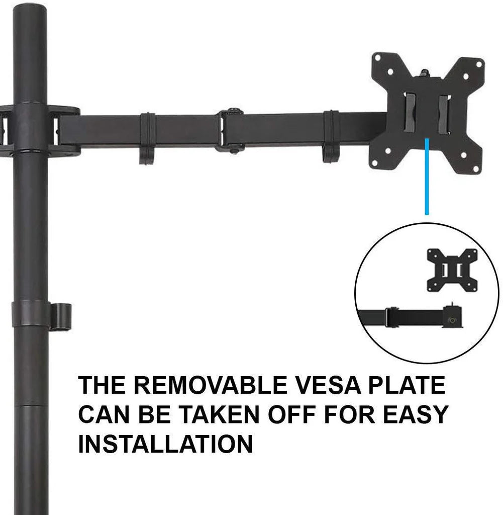 Fully Adjustable Extra Tall Single LCD Monitor Desk Mount, Fits 1 Screen up to 27 inch, Weight up to 10 kg, 5 Years Warranty Black (EC1L)