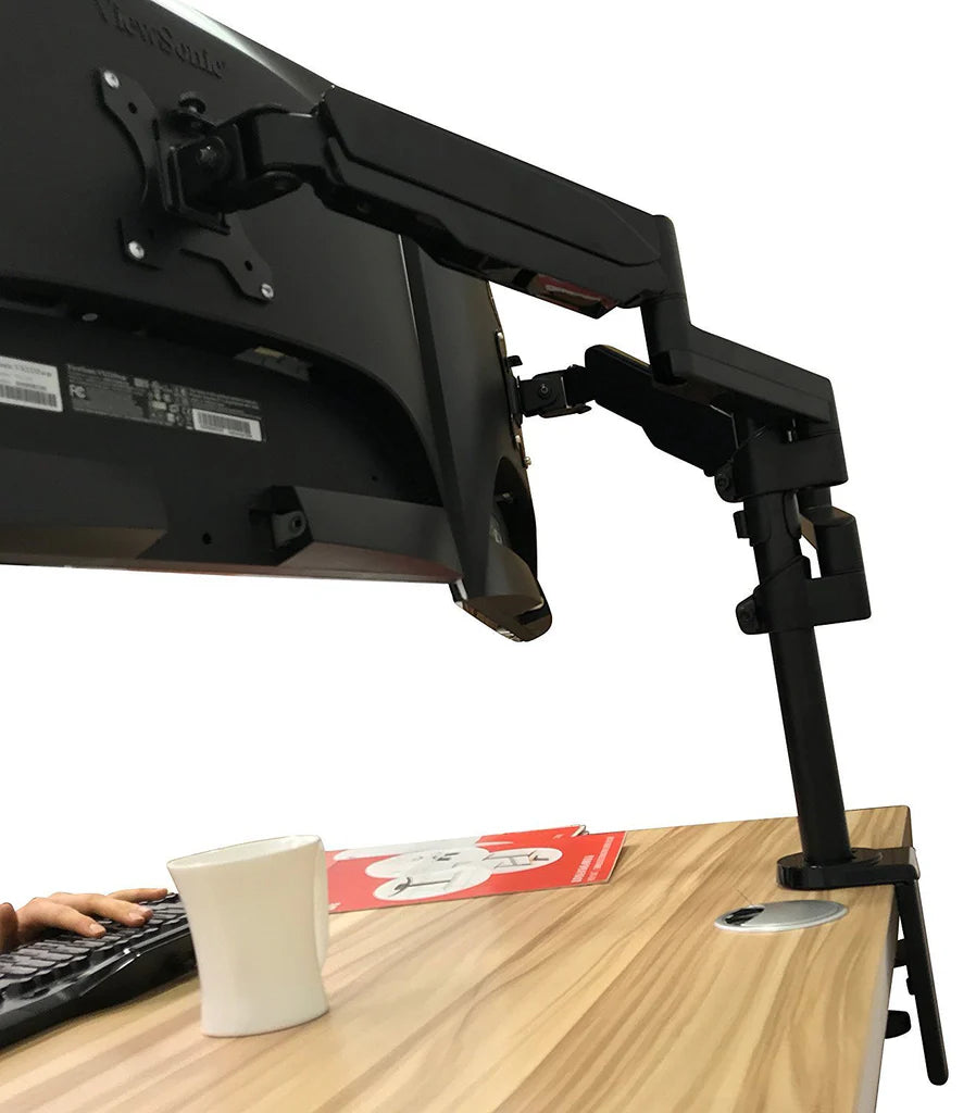 Dual Height Adjustable Monitor Stand, Desk Mount for Two LCD Computer Flat Screens, VESA 75 and 100 Fits 22, 23, 24, 27 Inch, Gas Spring, Full Motion, 5 Years Warranty, 2MS-GB