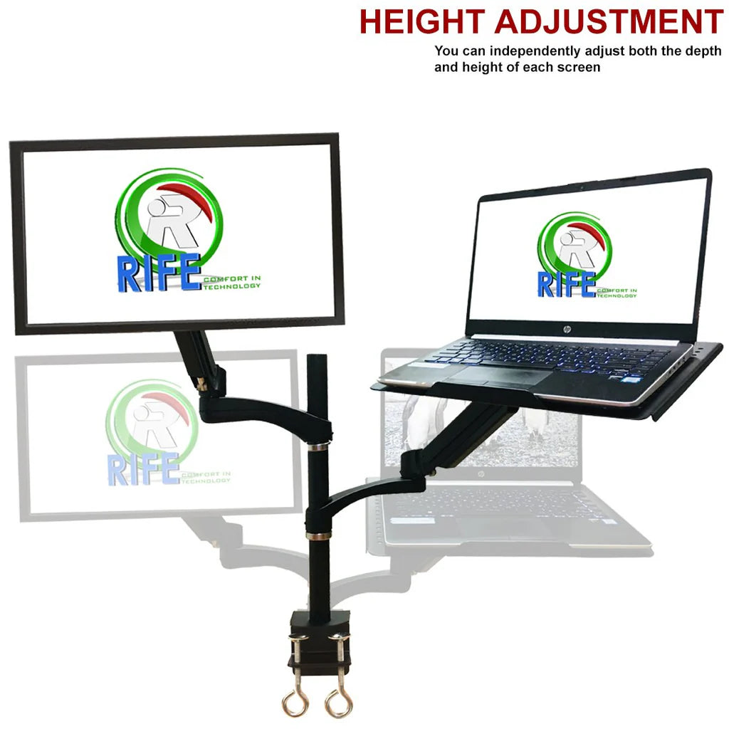 Dual Arm Monitor & Laptop Mount - Heitgh and Angle Adjustment, 18" Pole, 5 Years Warranty (NA-G DC)