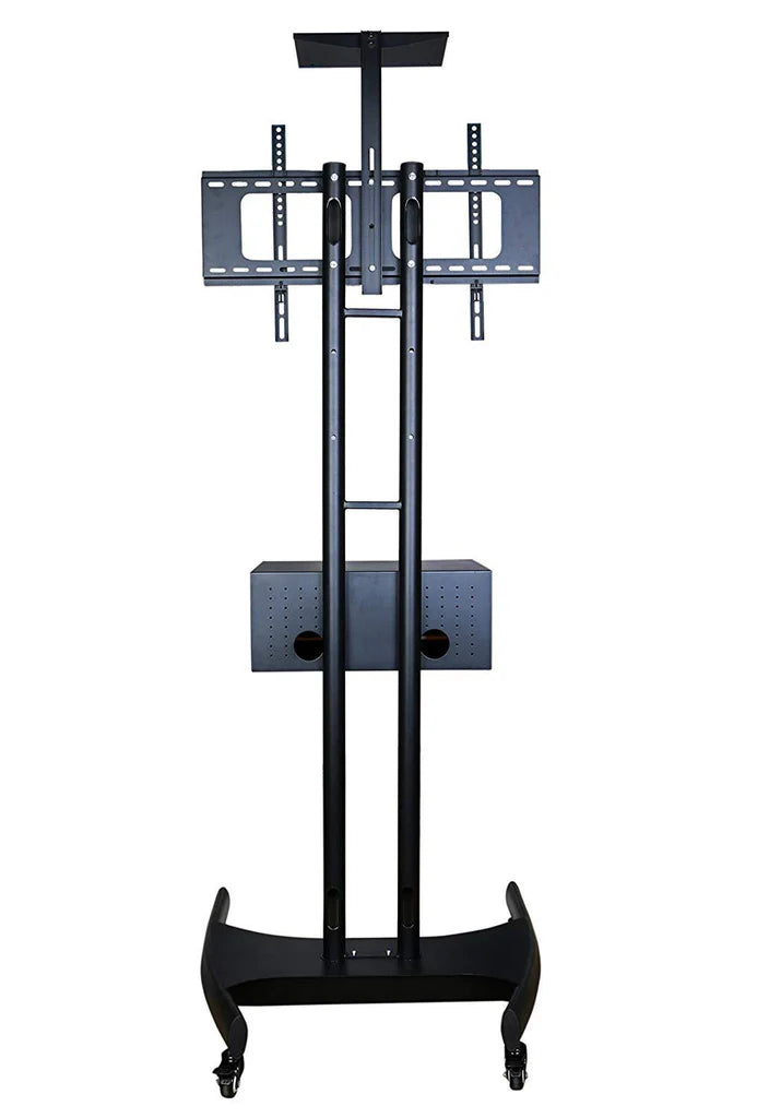 TV Floor Stand on Wheels I Universal Mobile TV Stand with AV Cabinet !Rolling TV Cart for Screens 32 to 65 inches (TMC-E)