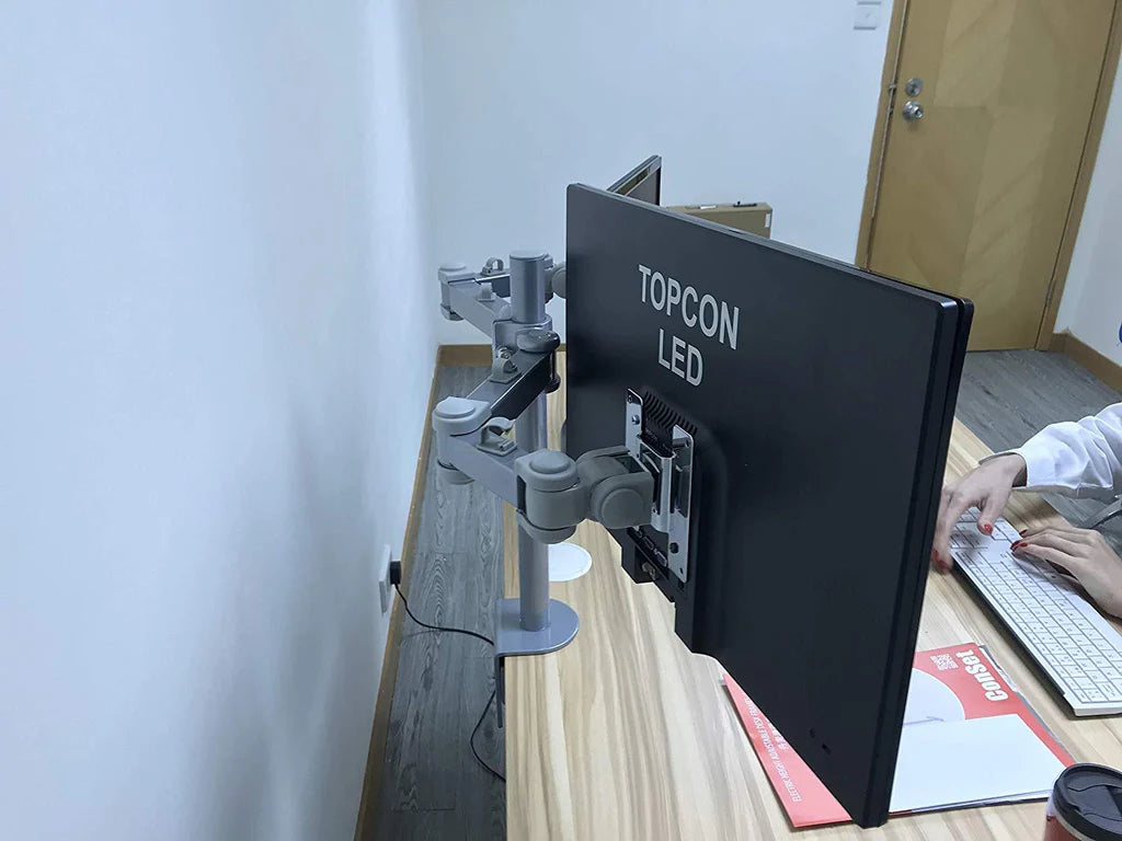 Dual LCD LED Monitor Desk Mount Stand -Fully Adjustable Arm fits 2 Screens up to 27", 5 Years Warranty, Silver (RC2ES)
