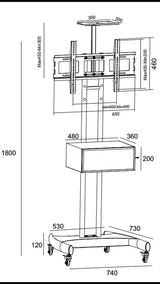 TV Floor Stand on Wheels I Universal Mobile TV Stand with AV Cabinet !Rolling TV Cart for Screens 32 to 65 inches (TMC-E)