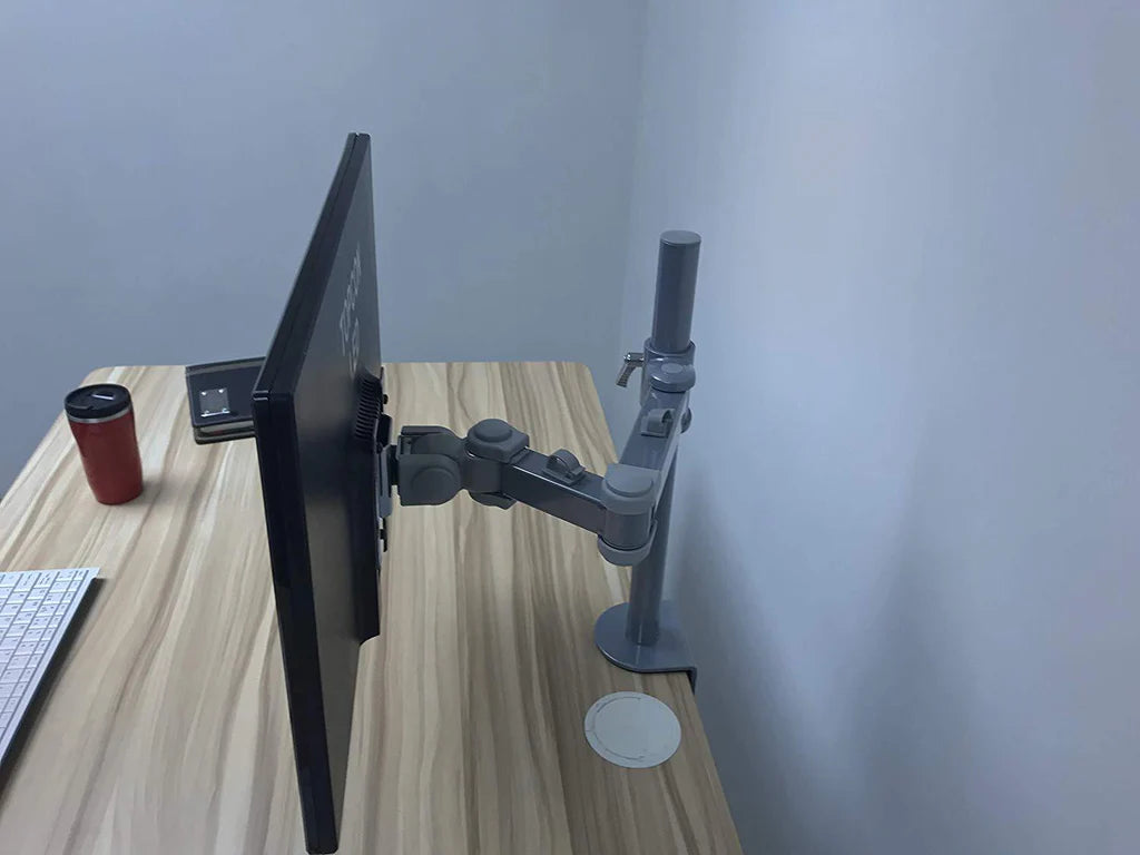 Single Fully Adjustable/Tilt/Articulating Full Motion LCD Arm Desk Mount Stand for 1 Screen up to 27 Inch, 5 Years Warranty, Silver (RC1S)