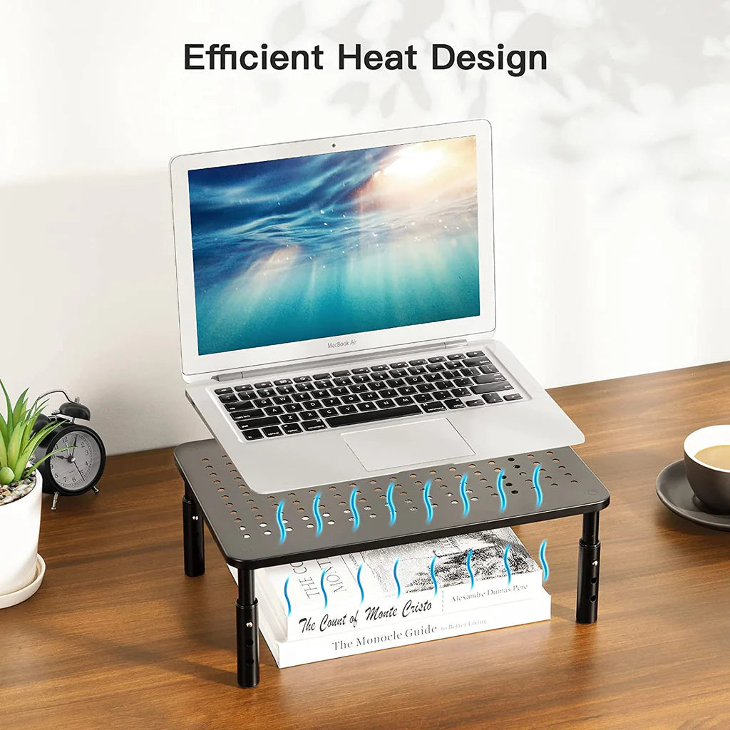 Monitor Stand Riser, 3 Height Adjustable Monitor Stand with Non-Skid Rubber for Laptop, Computer, PC, Printer, Desktop Metal Monitor Riser Stand with Mesh Platform for Airflow, 5 Years Warranty - Black (RM08)