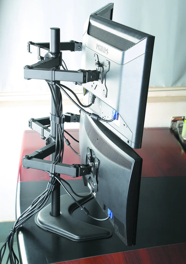 Quad Monitor Desk Stand Mount Full Motion Articulating Arm 4 LCD Computer Displays, 5 Years Warranty (Black) EF004