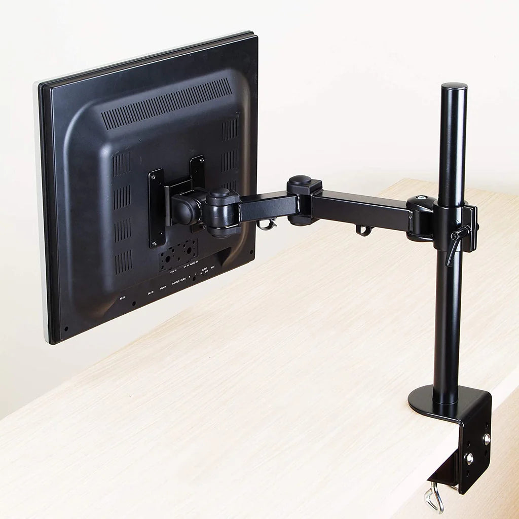 Single Fully Adjustable/Tilt/Articulating Full Motion LCD Arm Desk Mount Stand for 1 Screen up to 27 Inch, 5 Years Warranty Black (RCPRM1)