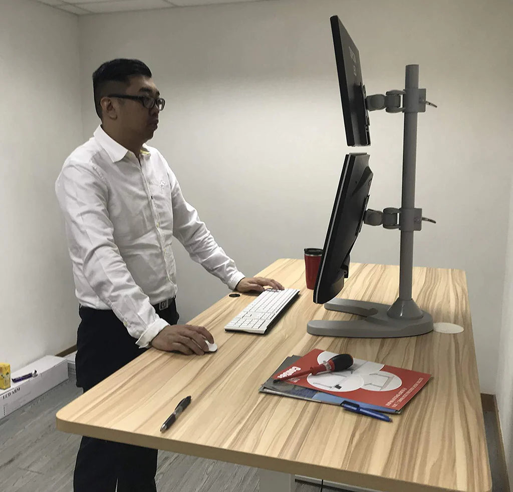 Dual Monitor Desk Stand Free-Standing LCD Mount, Holds in Vertical Position 2 Screens up to 27-inch, 5 Years Warranty, Silver (2MSFVS)
