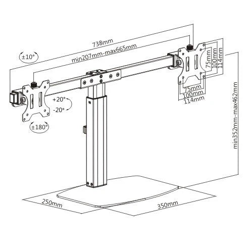 Freestanding Pneumatic Vertical Lift Dual Monitor Stand - Adjustable Monitor Mount, Fits 2 Screens up to 27 Inch, Holds up to 6 kgs per Arm, 5 Years Warranty, (EFBGD)