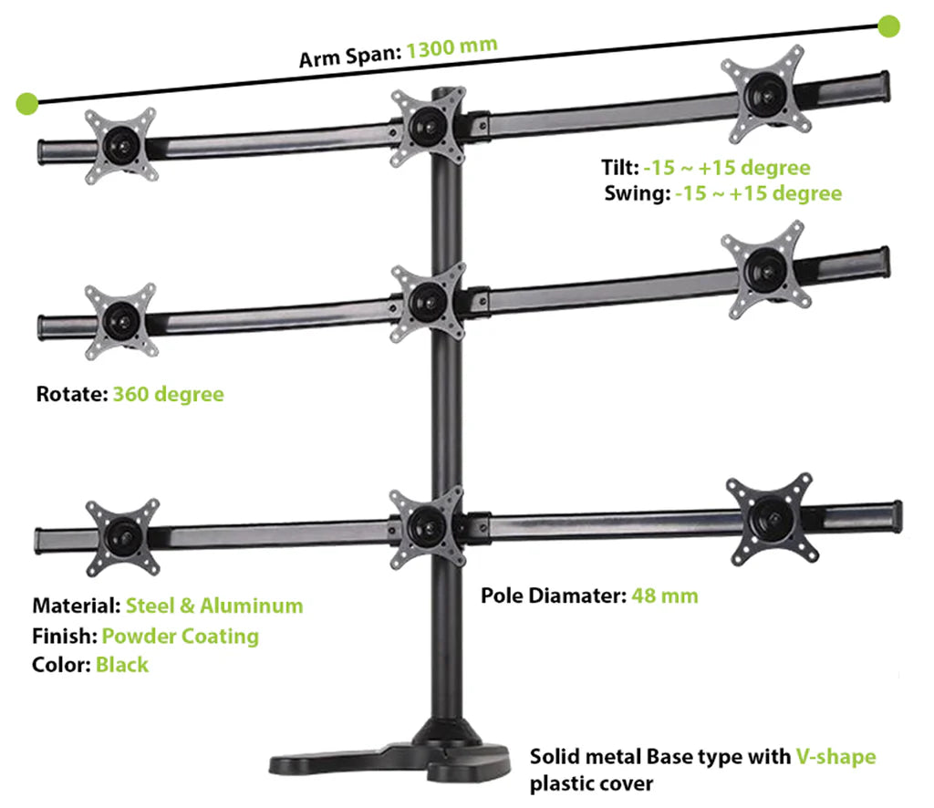 Nine Monitor Stand - Freestanding with White Wider Arm, 5 Years Warranty (9MS-FW)