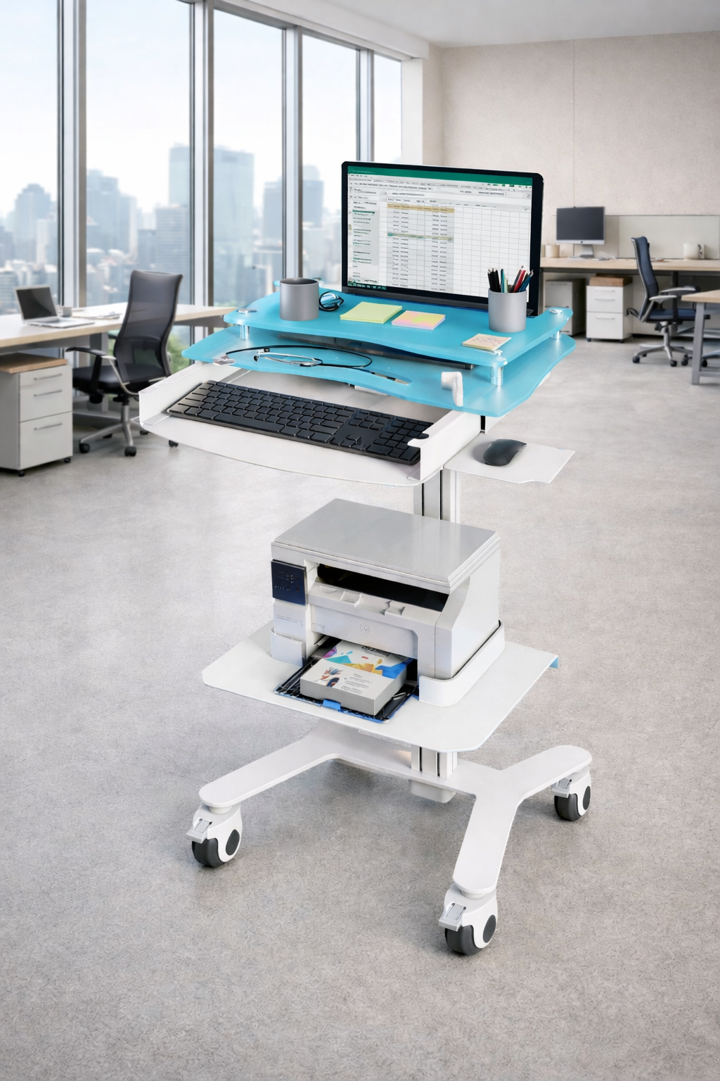 HSL-4 Hospital Laptop Cart - Ergonomic Sit-to-Stand Workstation