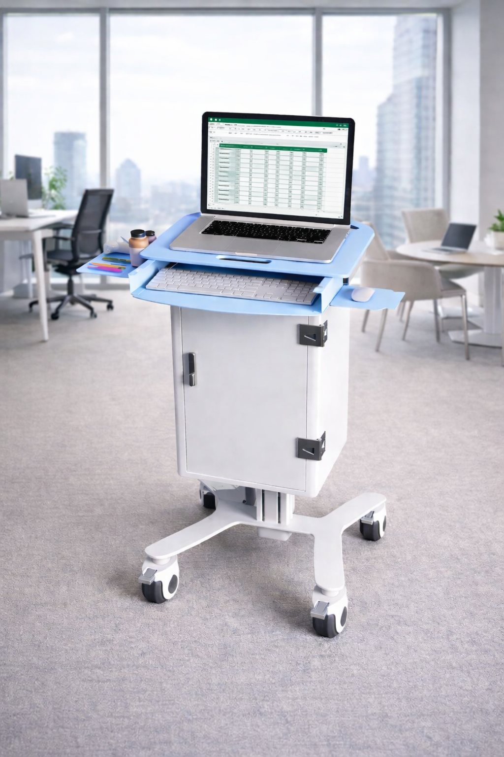 HSL-3 Mobile Laptop Workstation - Clinical Stand with Storage Tray