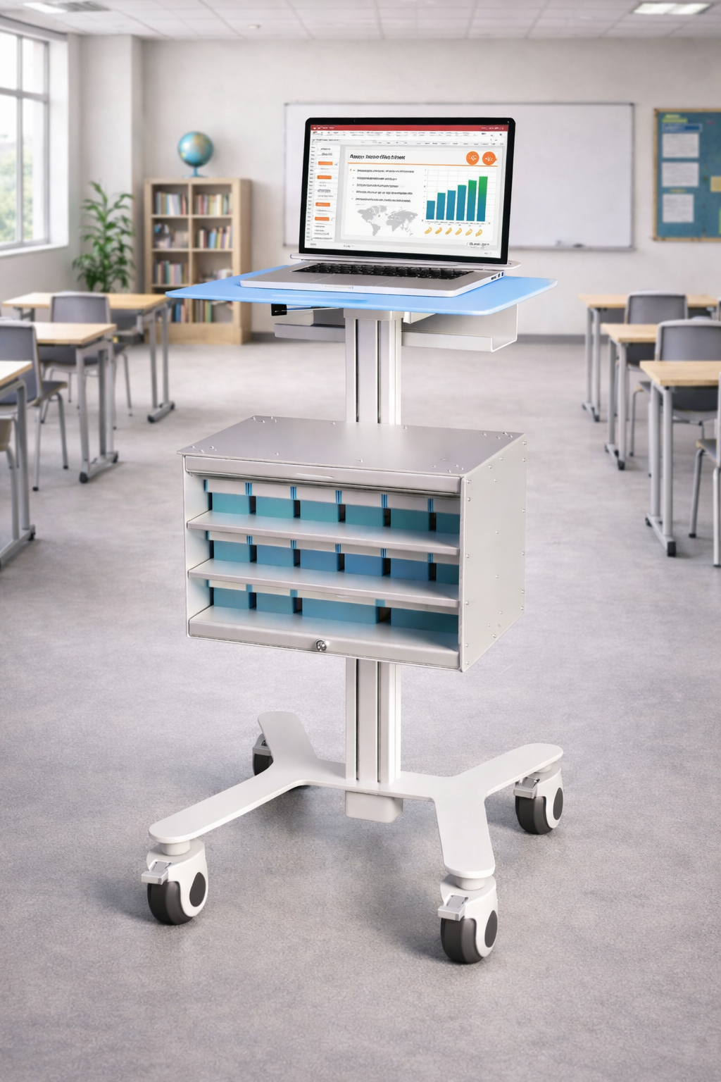 HSL-2 Height Adjustable Laptop Cart - Portable Nursing Station