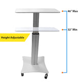 Sit-Standing Mobile Laptop Cart, Rolling Desk with Height Adjustable 31.5" x 23.6" Platform, Supports up to 17.6 lbs, Silver (LPC05)