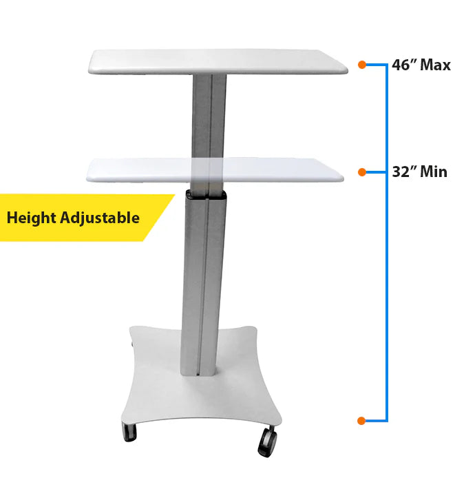 Sit-Standing Mobile Laptop Cart, Rolling Desk with Height Adjustable 31.5" x 23.6" Platform, Supports up to 17.6 lbs, Silver (LPC05)