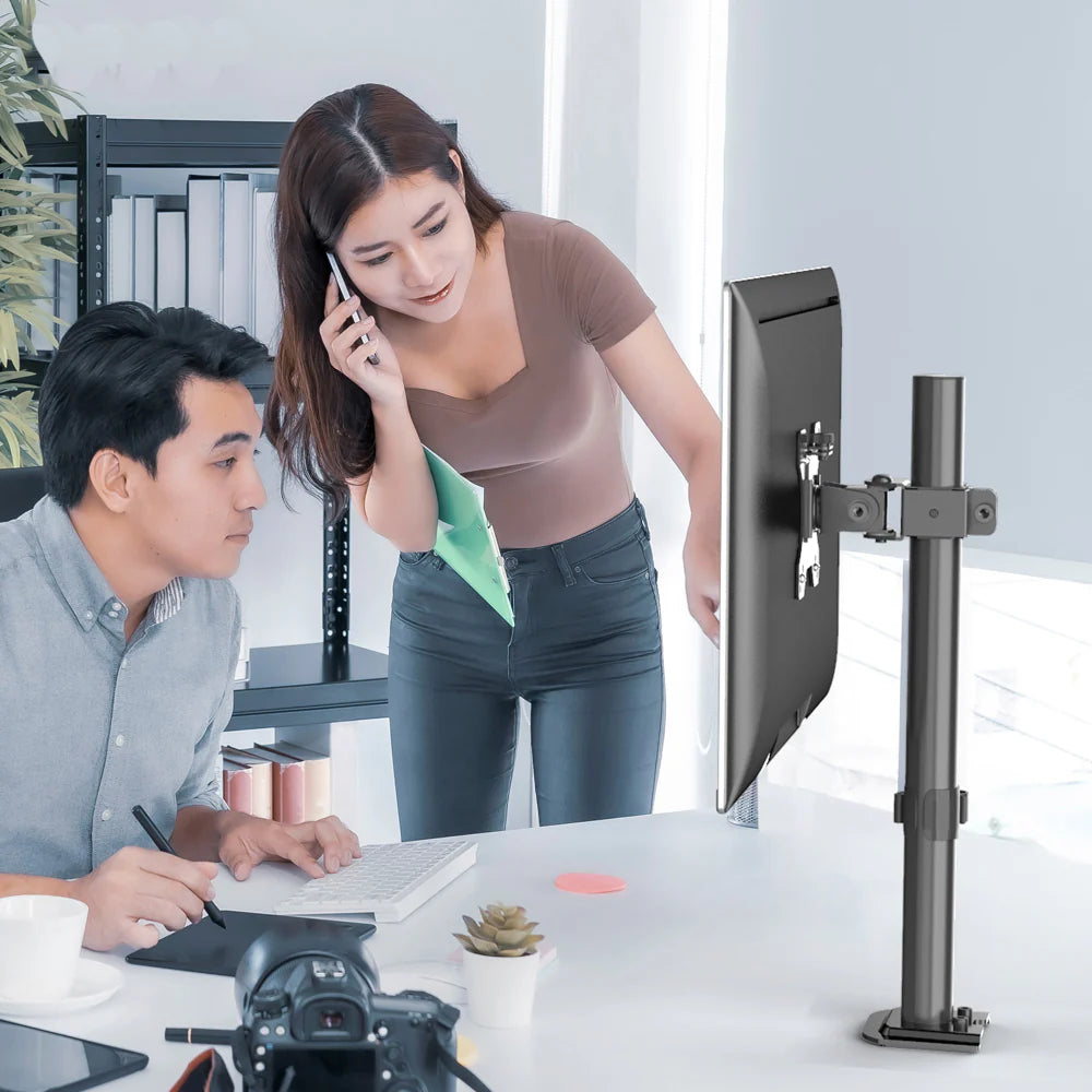 Renewed Full Motion Single Monitor Desk Mount Adjustable/Tilt/Articulating for 1 Screen up to 27", (RCMM)
