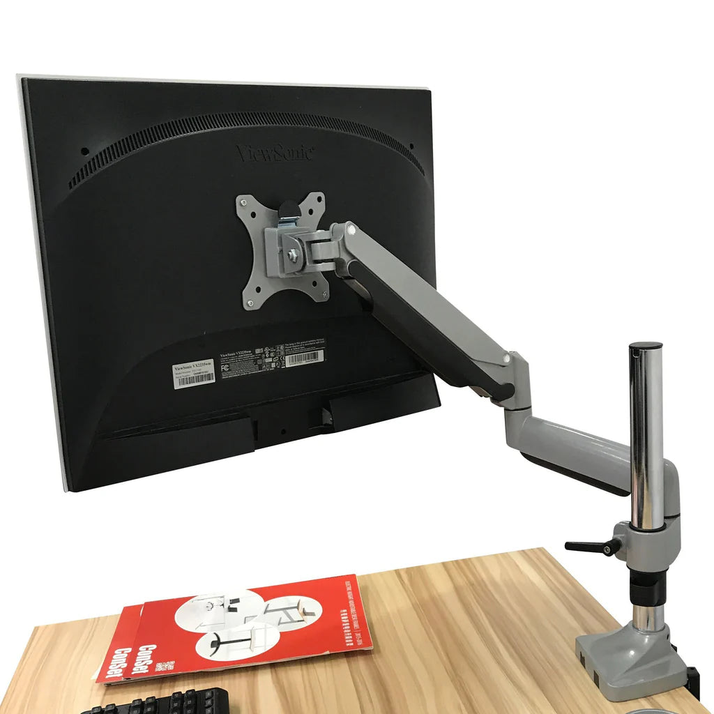 Monitor Arm Single LCD Monitor Desk Mount Stand with Gas Spring Fully Adjustable Fits 20 21 23 24 27 30 32 Screens Height Adjustable Tilt Swivel Rotate, Clamp and Grommet Base, 5 Years Warranty (MODEL LMS-GP)
