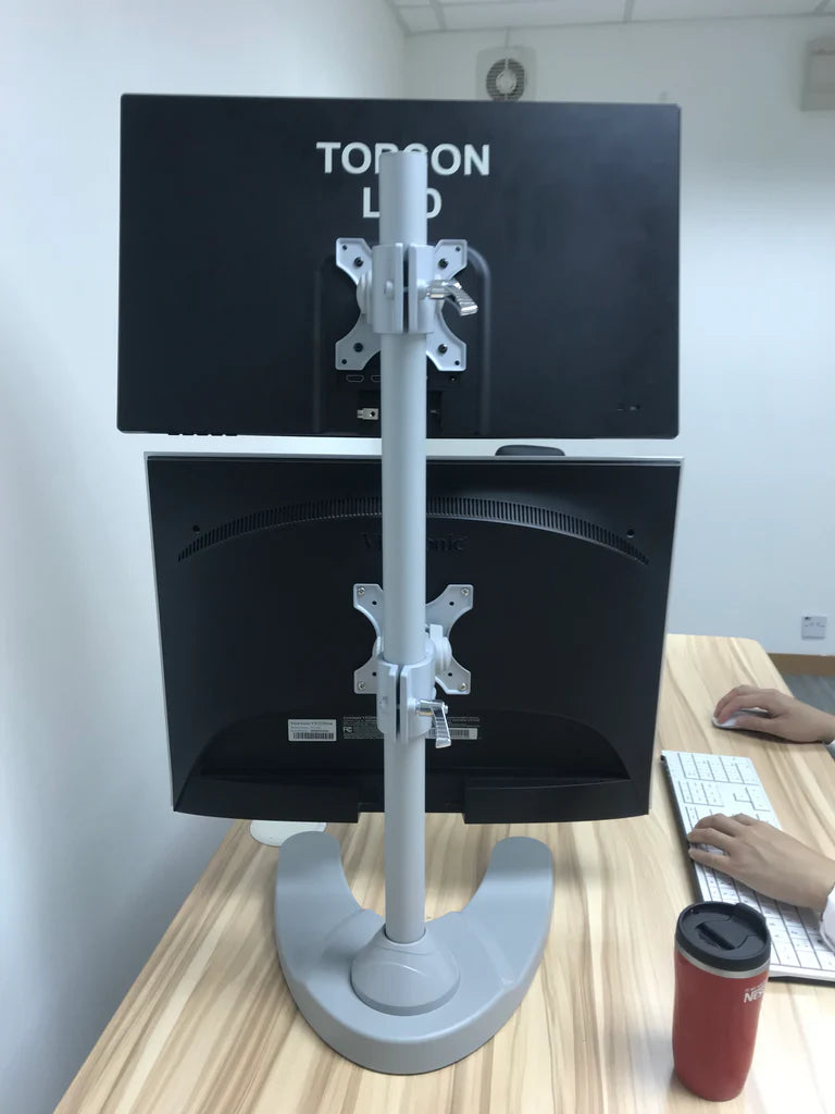 Dual Monitor Desk Stand Free-Standing LCD Mount, Holds in Vertical Position 2 Screens up to 27-inch, 5 Years Warranty, Silver (2MSFVS)