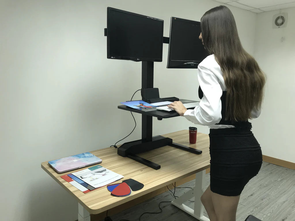Dual 17"-32" Monitor Mount Electric ErgonomicHeight Adjustable Sit-Stand Desk Converter Workstation - Black, Model No (RTELVE-D)