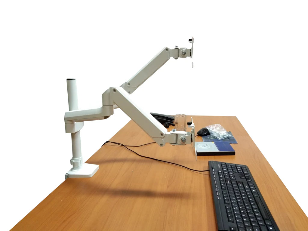 Full Motion Aluminum Dual Monitor Stand, Articulating Gas Spring Vesa Mount Stand with Heavy Duty C-Clamp Base, Hold Up to 27" Screens, Up to 17.6 lbs Per Arm, White, Model No (2MSG-W)