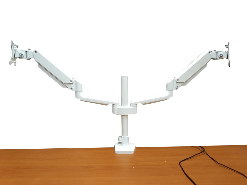 Full Motion Aluminum Dual Monitor Stand, Articulating Gas Spring Vesa Mount Stand with Heavy Duty C-Clamp Base, Hold Up to 27" Screens, Up to 17.6 lbs Per Arm, White, Model No (2MSG-W)
