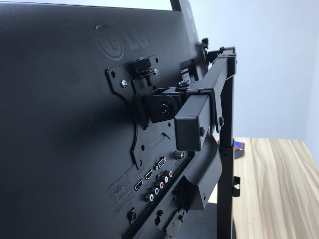 Renewed Freestanding Pneumatic Vertical Lift Dual Monitor Stand - Adjustable Monitor Mount, Fits 2 Screens up to 27 Inch, Holds up to 6 kgs per Arm, (RN-EFBGD)