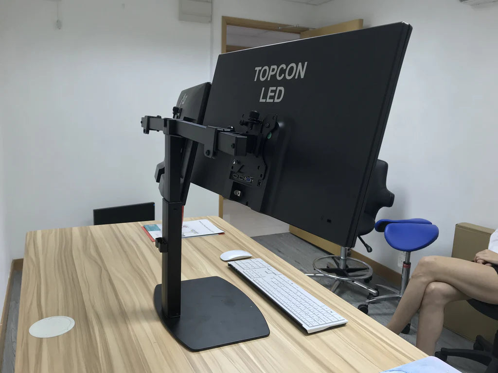 Freestanding Pneumatic Vertical Lift Dual Monitor Stand - Adjustable Monitor Mount, Fits 2 Screens up to 27 Inch, Holds up to 6 kgs per Arm, 5 Years Warranty, (EFBGD)