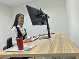 Freestanding Pneumatic Vertical Lift Dual Monitor Stand - Adjustable Monitor Mount, Fits 2 Screens up to 27 Inch, Holds up to 6 kgs per Arm, 5 Years Warranty, (EFBGD)