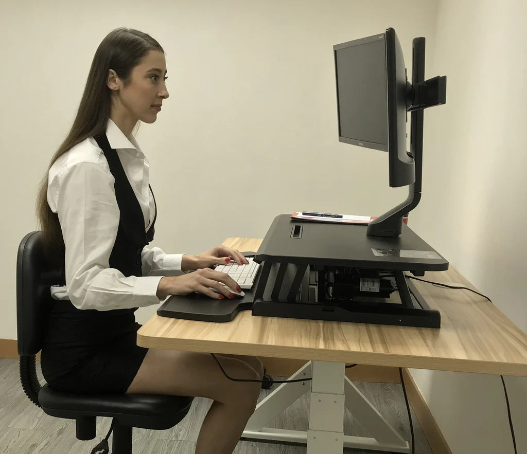Rife Electric Height Adjustable X-Lift Sit-Stand Desk Converter with Dual Monitor Mount, Fits Two 17 to 27 Inch Computer Monitors, Black Model No (RTE-2MC)