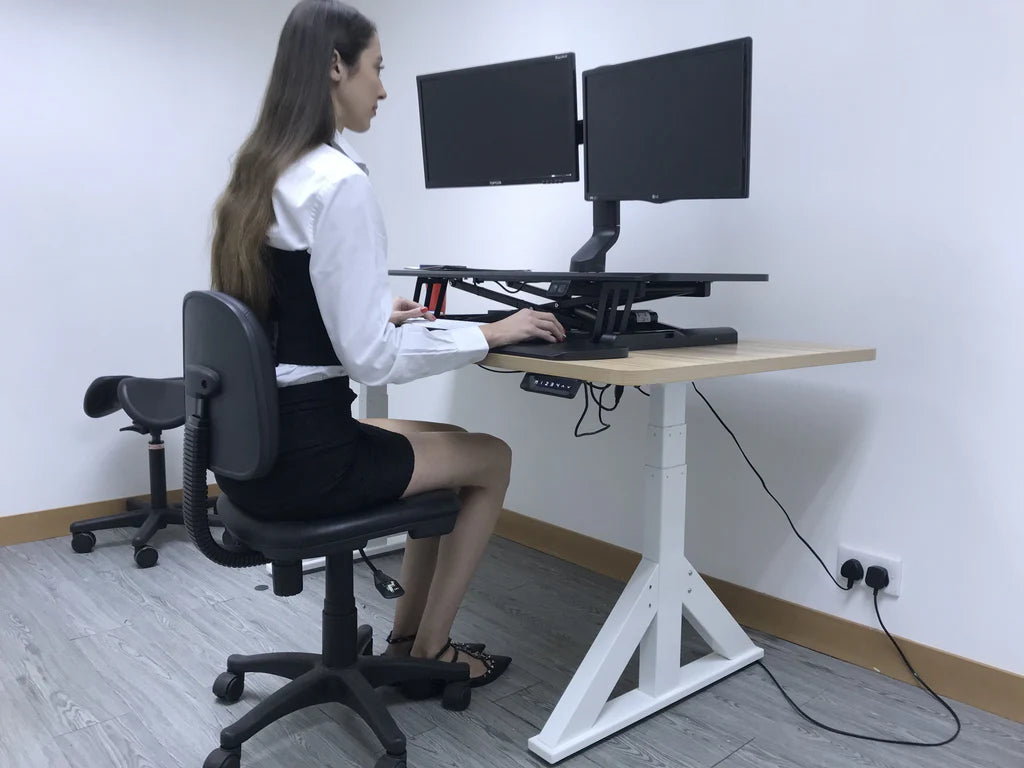 Rife Electric Height Adjustable X-Lift Sit-Stand Desk Converter with Dual Monitor Mount, Fits Two 17 to 27 Inch Computer Monitors, Black Model No (RTE-2MC)