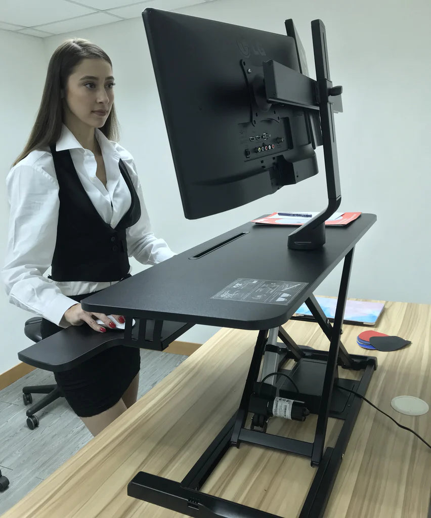 Rife Electric Height Adjustable X-Lift Sit-Stand Desk Converter with Dual Monitor Mount, Fits Two 17 to 27 Inch Computer Monitors, Black Model No (RTE-2MC)