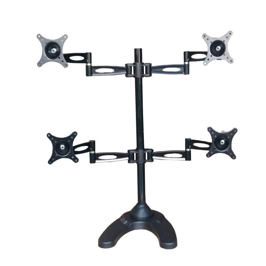 Quad Monitor Stand Freestanding, Adjustable/Tilt/Swivel/Rotate, Supports Monitors up to 27”, Adjustable VESA 75x75mm, 100x100mm Four Monitor Stand for 4 Screen Setup, Black (4MSFP)