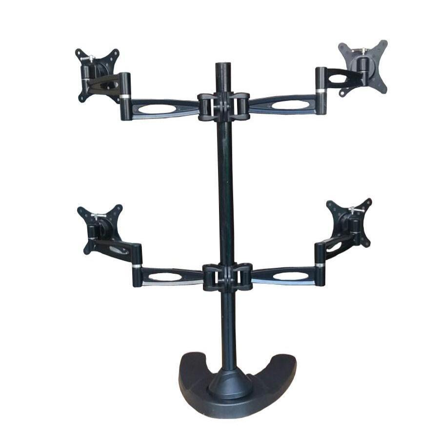 Quad Monitor Stand Freestanding, Adjustable/Tilt/Swivel/Rotate, Supports Monitors up to 27”, Adjustable VESA 75x75mm, 100x100mm Four Monitor Stand for 4 Screen Setup, Black (4MSFP)