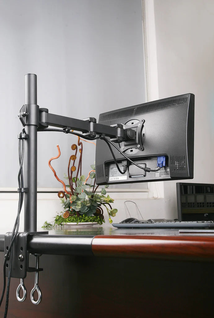 Single Monitor Desk Mount Single LCD Monitor Desk Mount Stand Fully Adjustable/Tilt/Articulating for 1 Screen up to 27", 5 Years Warranty (Model rc1e)