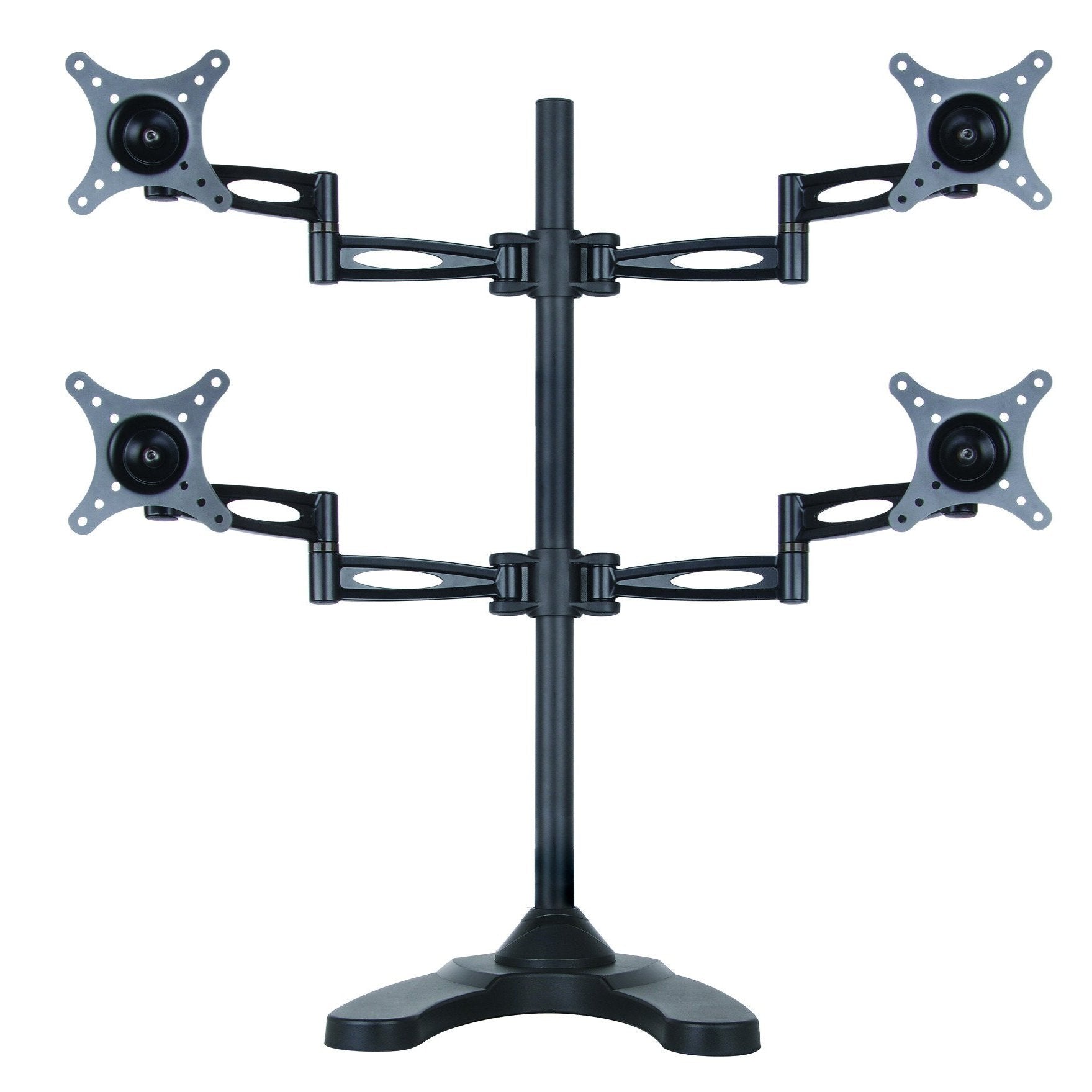 Quad Monitor Stand Freestanding, Adjustable/Tilt/Swivel/Rotate, Supports Monitors up to 27”, Adjustable VESA 75x75mm, 100x100mm Four Monitor Stand for 4 Screen Setup, Black (4MSFP)