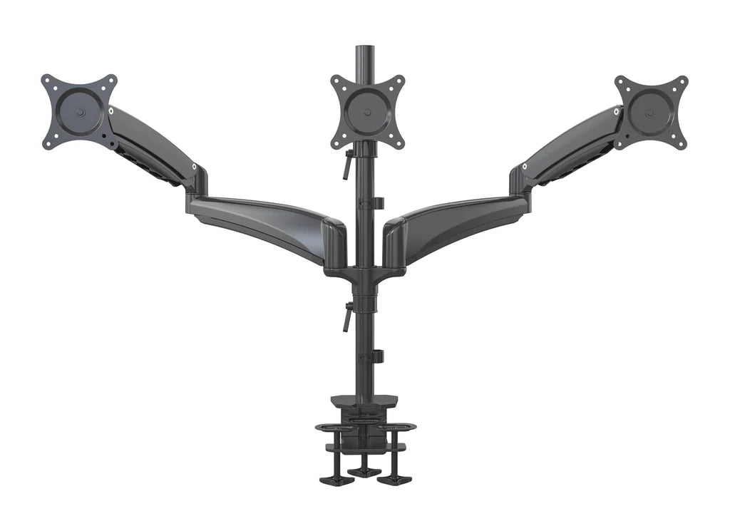 Gas Spring Triple Monitor Desk Mount Arm/Stand, Fully Adjustable Arms, Fits up to 27" Screens, 5 Years Warranty, Black (3MSG)