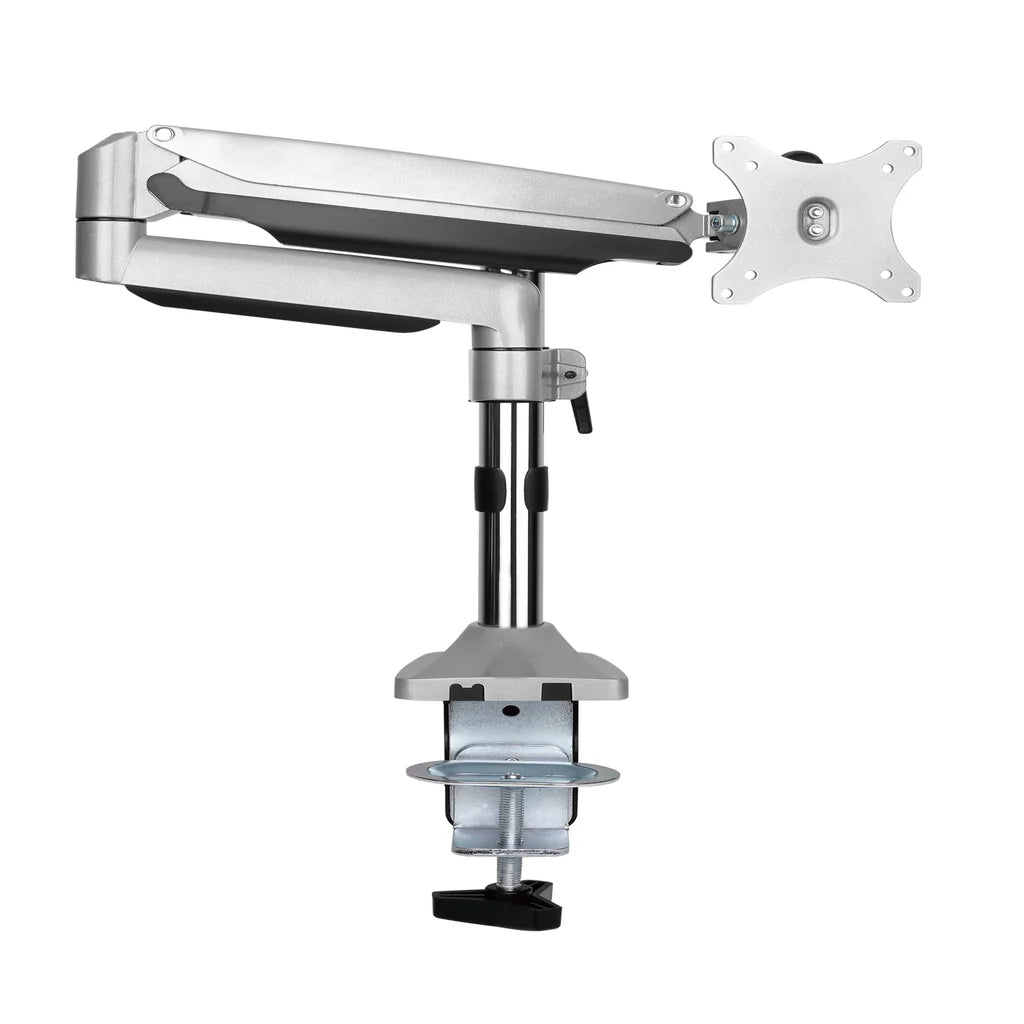 Monitor Arm Single LCD Monitor Desk Mount Stand with Gas Spring Fully Adjustable Fits 20 21 23 24 27 30 32 Screens Height Adjustable Tilt Swivel Rotate, Clamp and Grommet Base, 5 Years Warranty (MODEL LMS-GP)